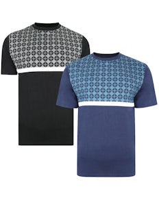 KAM Twin Pack Chequered T-Shirt Black/Navy